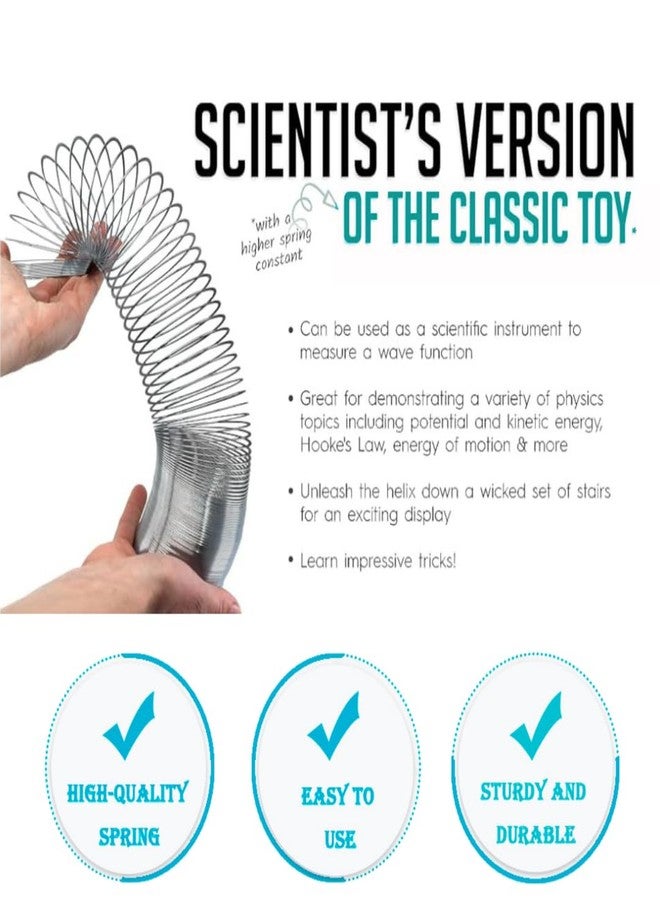 EISCO™ Pack of 10 Slinky Tempered Steel Wave Form Helix | Scientific Slinky for Physics Experiments | 7.5 cm Coil Diameter | 3 Meter Length | Durable Tempered Steel Wire for Classroom & Lab Use - Image 5